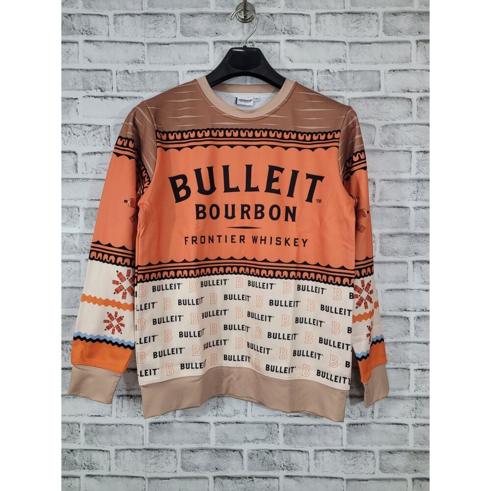 NWOT Bulleit Bourbon Whiskey Christmas Sweatshirt Pullover Festive Tacky Small